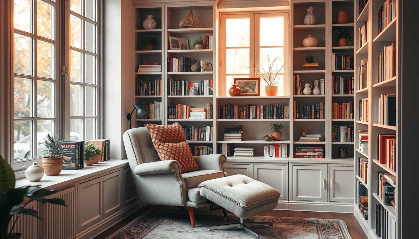canto de leitura com prateleiras integradas