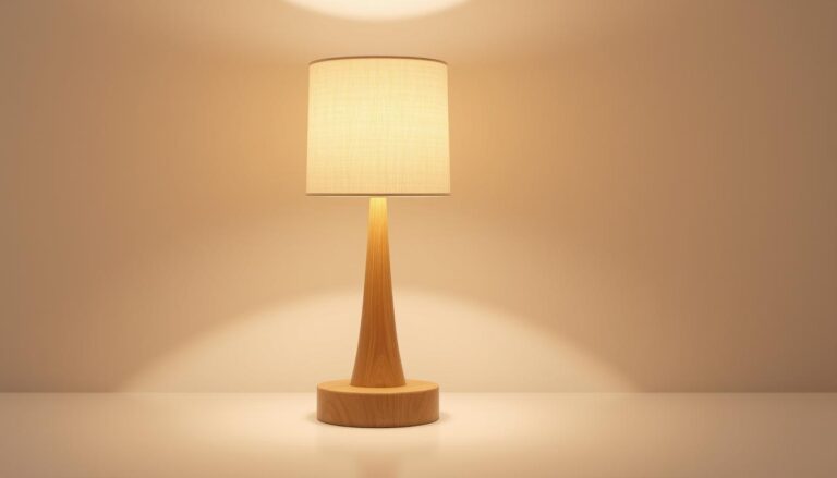 luminária de mesa com base de madeira