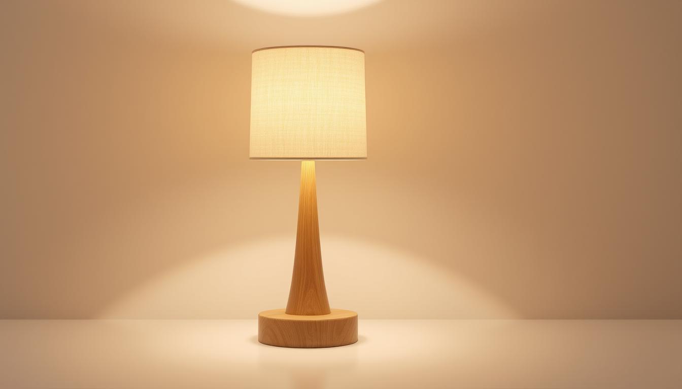 luminária de mesa com base de madeira
