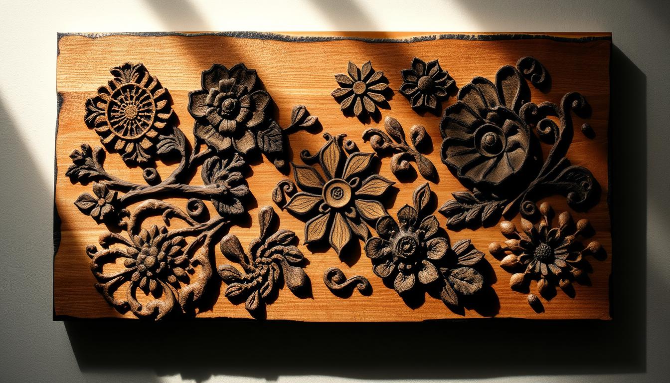 painel decorativo com madeira queimada